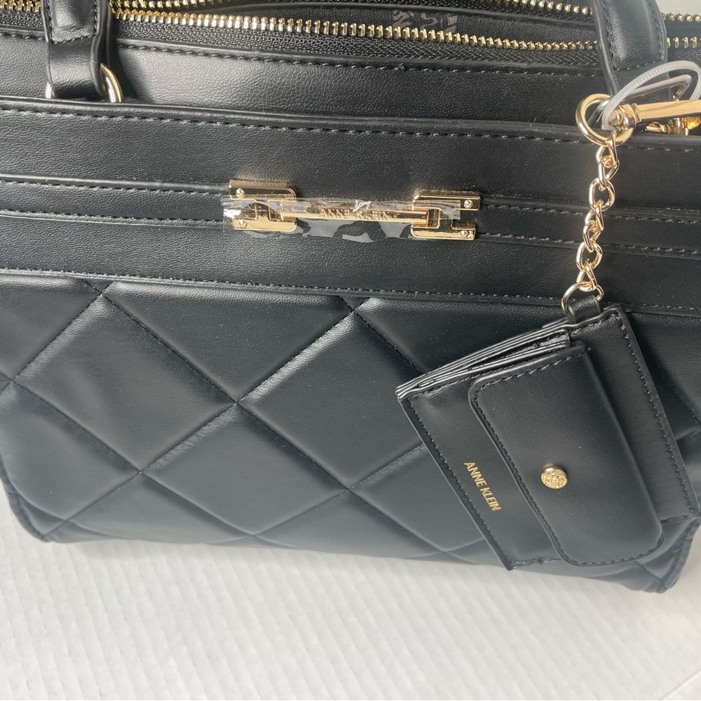 Anne Klein Quilted Tote with Card Case Black with Gold Accents. NWOT - Picture 4 of 11